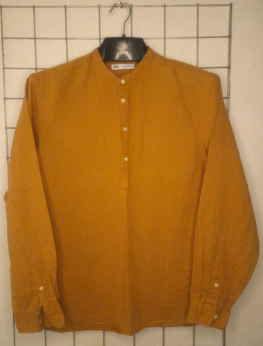 پیراهن مردانه استین بلند یقه دیپلمات ۳ دکمه لینن استوک ZARA