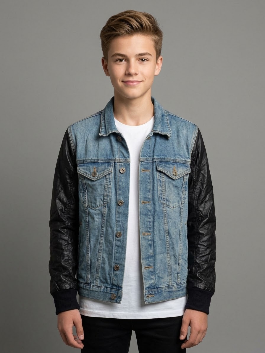 کت جین پسرانه 14 تا ۱۶ سال استین چرم استوک TOPMAN